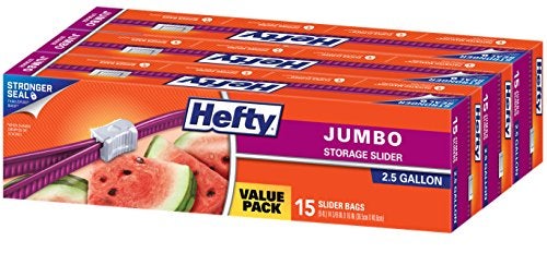 Hefty Slider Jumbo Storage Bags 25 Gallon Size 3 Boxes of 15 Bags 45 Total